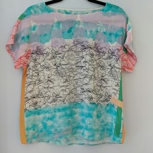 Pattern mixing silk boxy shirt